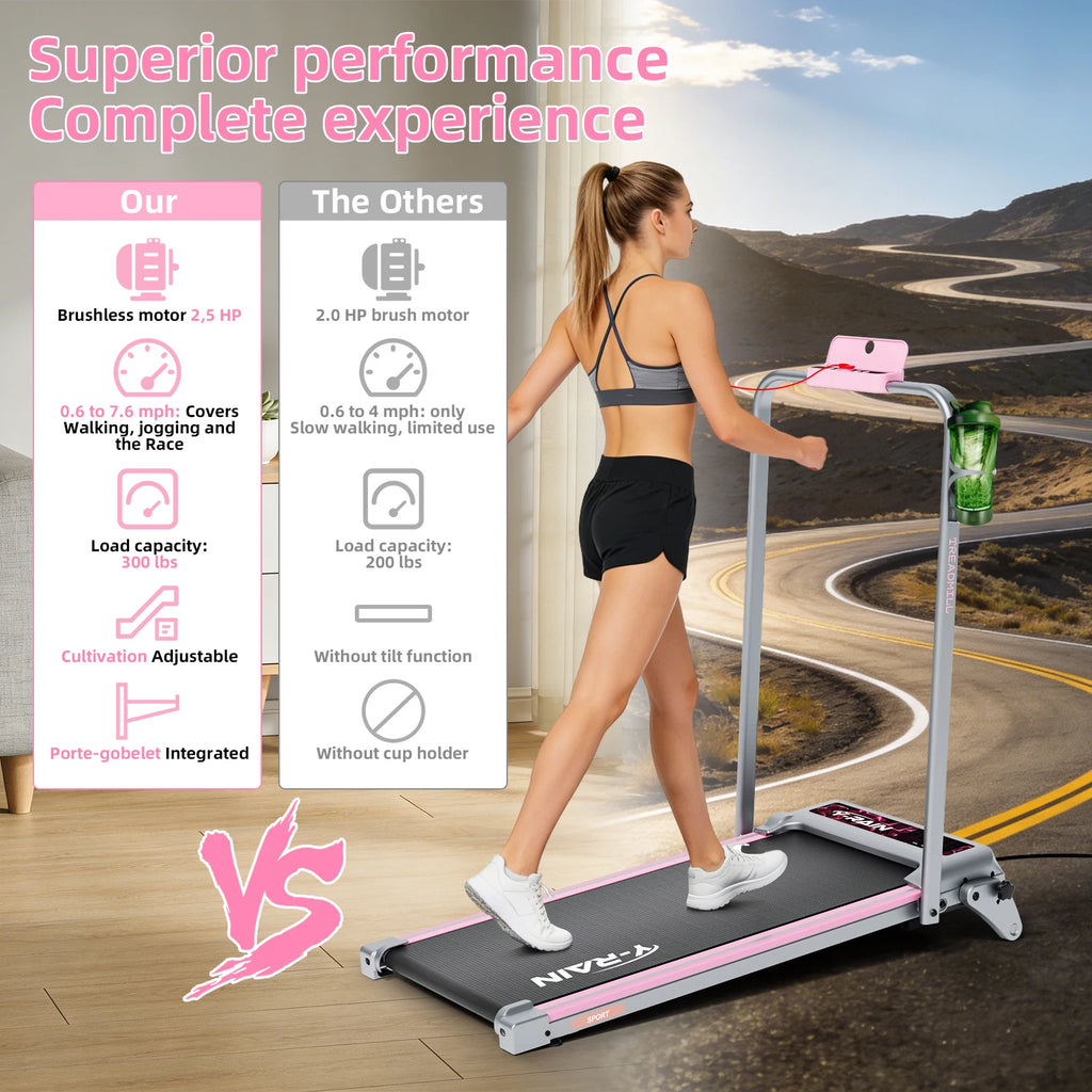 Caminadora plegable Y-RAIN para uso doméstico y en la oficina, con inclinación del 12 %, velocidad de 1 a 12 km/h, control remoto, pantalla LED y capacidad máxima de 150 kg.