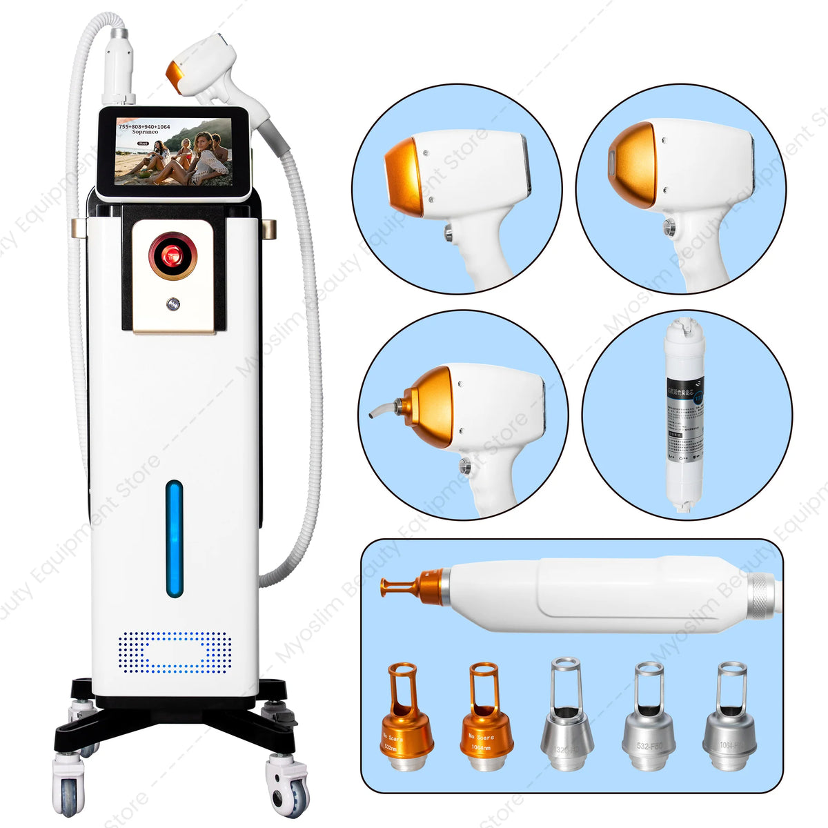 Dispositivo de Belleza 2 en 1 Blanco 808, Pantalla Táctil 4K, Enfriamiento Rápido a Temperatura Ultrabaja, Seguro para la Piel, Terapia Cómoda e Indolora