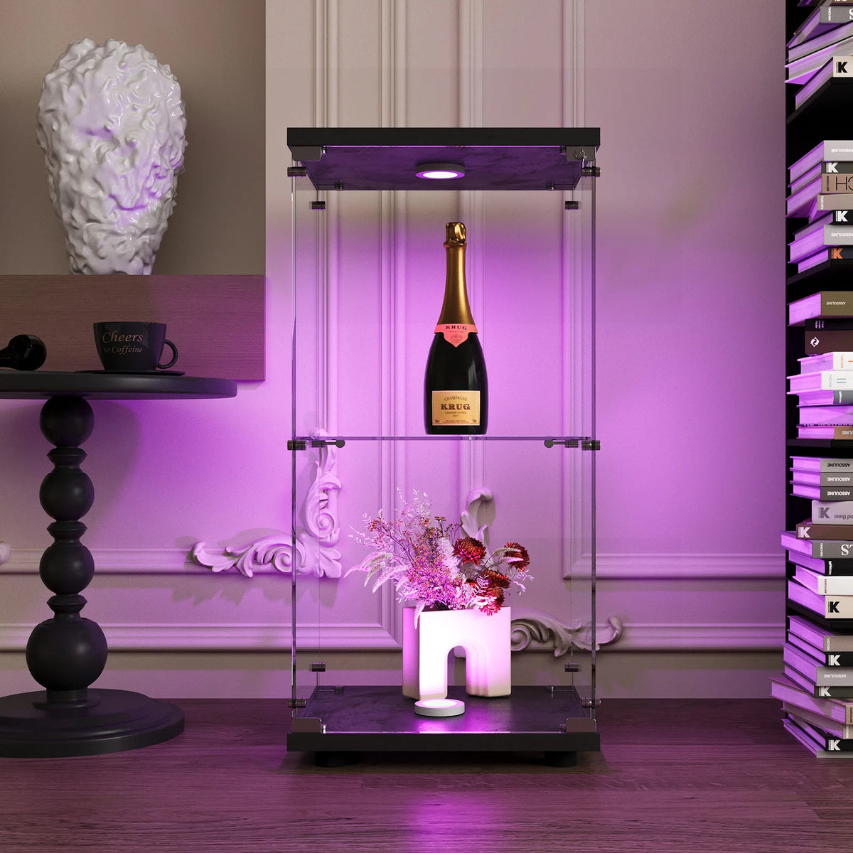 Anajqaqia Vitrina de cristal de 2 niveles de 86x43x37cm con cerradura y puerta, vitrina para coleccionables, armario de almacenamiento para sala de estar