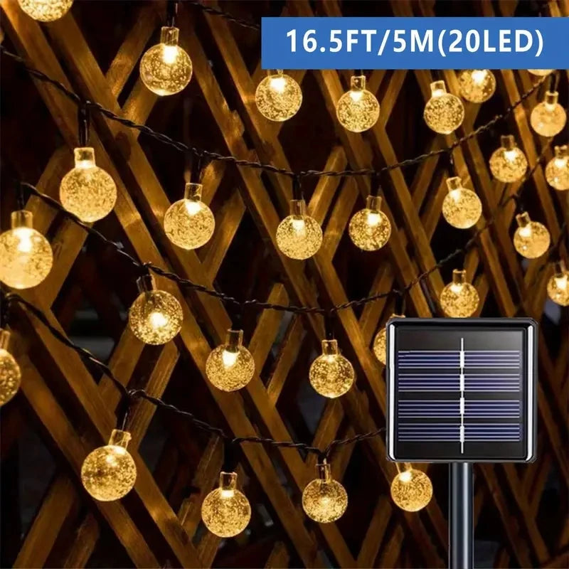 Guirnalda de luces solares de bolas de burbujas impermeables de 5m/6.5m, luces de cadena de bolas de cristal para exteriores, decoración de fiestas y jardines