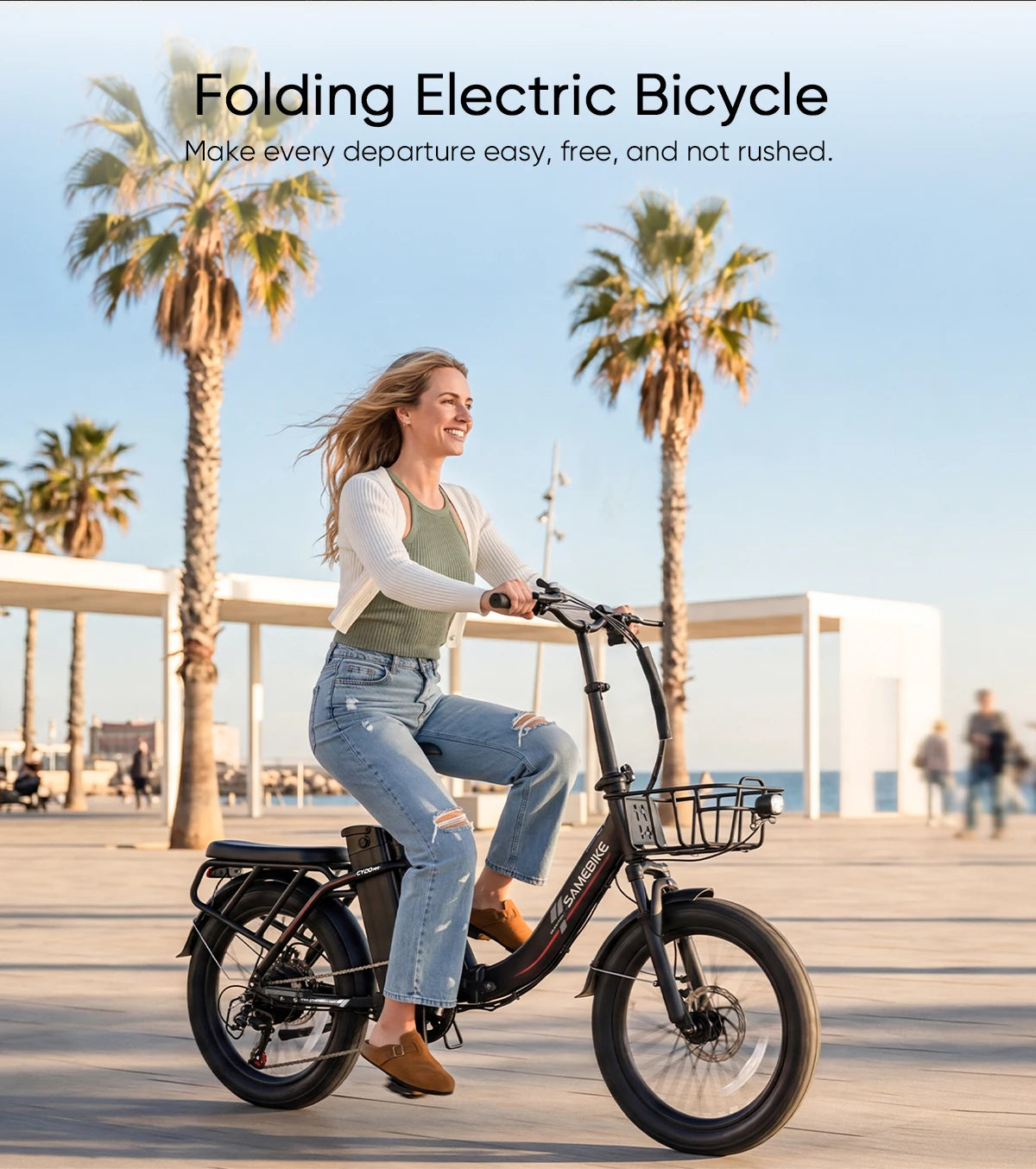 SAMEBIKE CY20 Pro 20-inch Fat-Tire Folding Electric Bicycle | 48V 13A Detachable Battery | Peak 50N·m Hub Motor | All-Terrain Commuting and Off-Road Dual-Purpose | Cargo-Capable Portable E-Bike, Adult Electric Bicycle