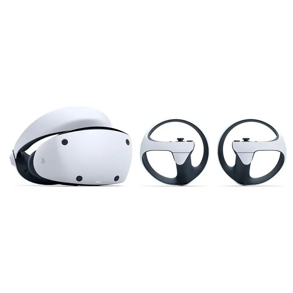 Visor VR2 blanco con mandos circulares negros, conjunto de realidad virtual