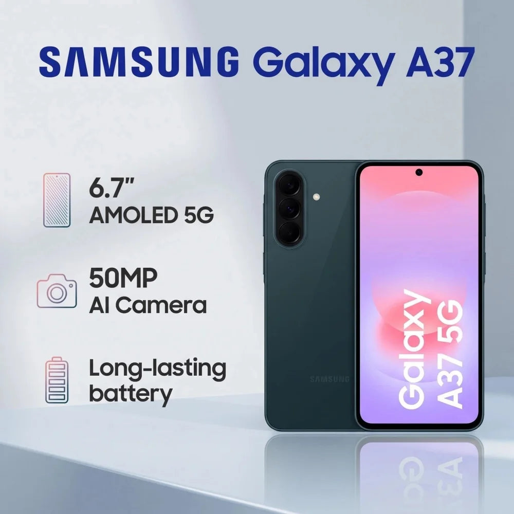 Versión Global Smartphone Samsung Galaxy A37 Pantalla Super AMOLED de 6.7” Batería de 5000mAh Carga rápida de 45W Funciones de IA 5G Cargador incluido