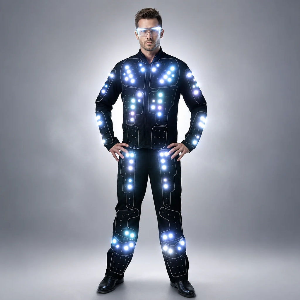 Traje de Robot LED a todo Color, traje de baile de escenario Tron RGB, traje de escenario iluminado, chaqueta, abrigo
