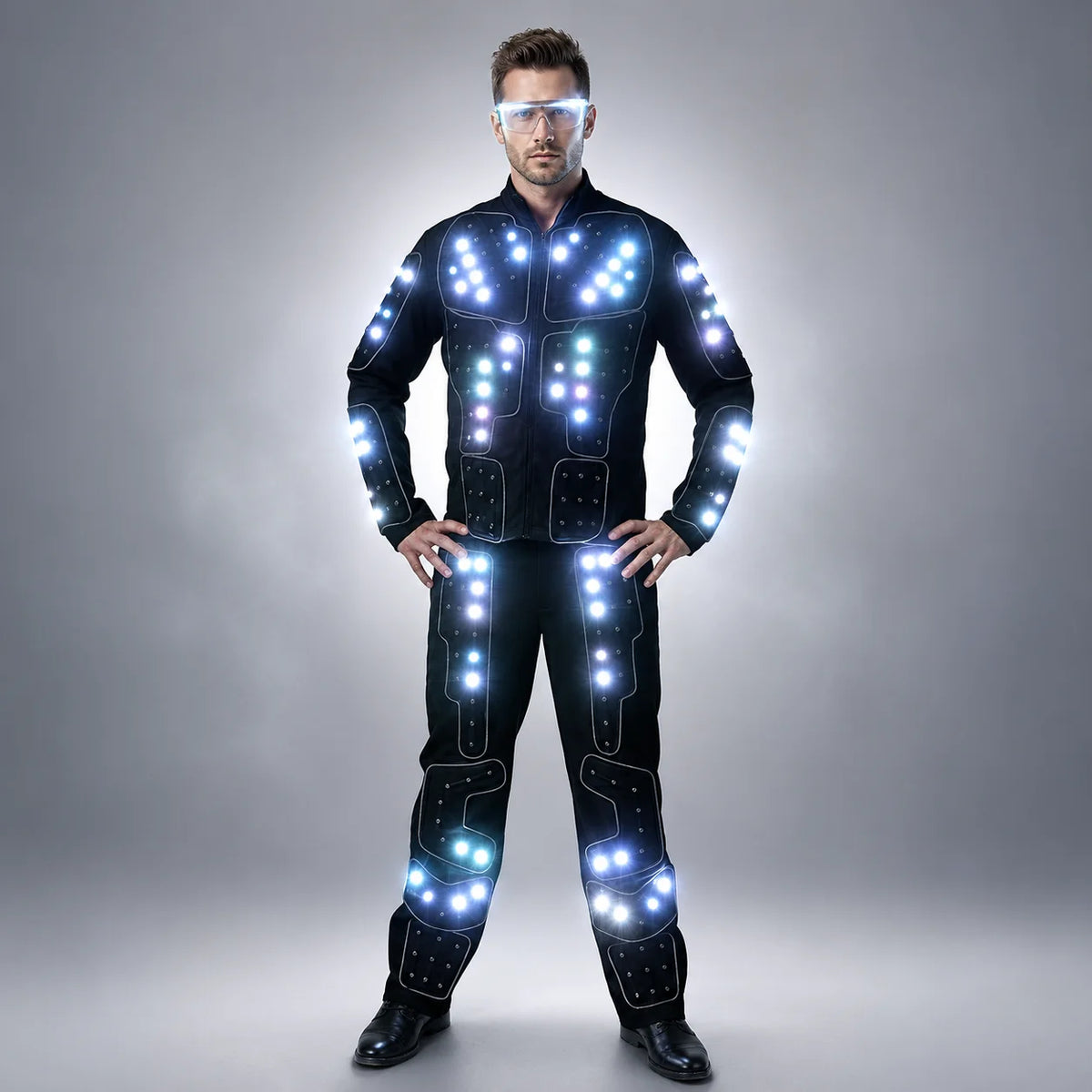 Traje de Robot LED a todo Color, traje de baile de escenario Tron RGB, traje de escenario iluminado, chaqueta, abrigo