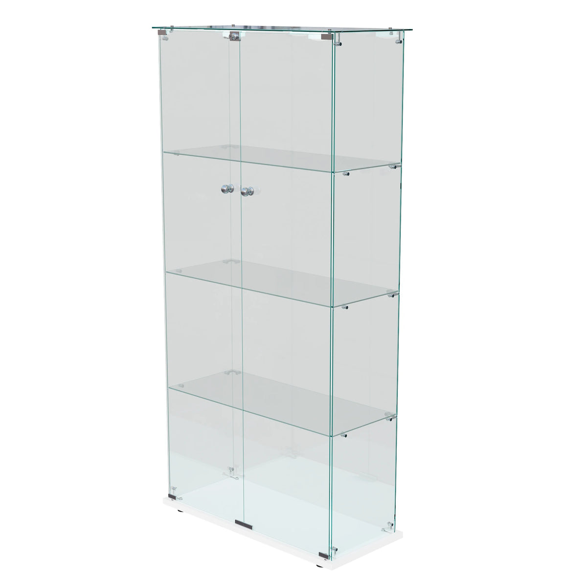 Vitrina de cristal Superaly de 163 cm y 4 niveles, gabinete de exhibición de vidrio de pie con dos puertas para libros, vino, colección, figuras, para sala de estar, bar, entrada, blanco