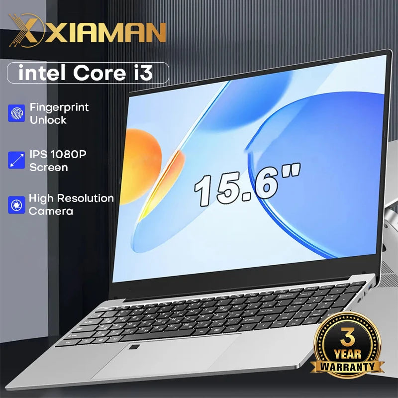 Ordenador portátil Xiaman 2026 de 15,6", 16 GB de RAM, 1 TB SSD, Intel Core i3, Office, Windows 11, PC portátil con teclado retroiluminado y lector de huellas dactilares