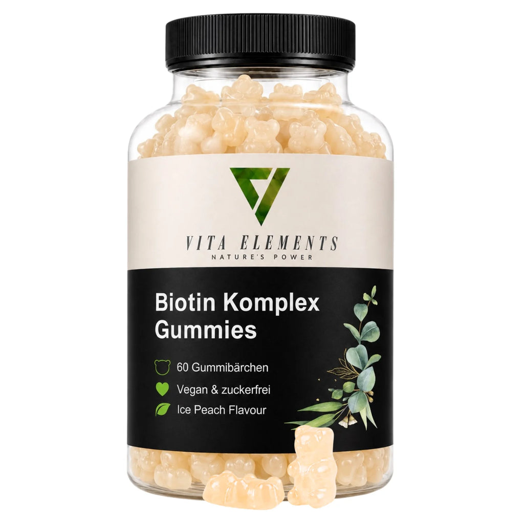 Gomitas de Biotina Compleja |     Probado en laboratorio en Alemania |     Suplementos para la salud |     Vitaminas de Belleza |     Con 5.000 µg de biotina |     Sin Adiciones Innecesarias |     Vegano |     60 gomitas