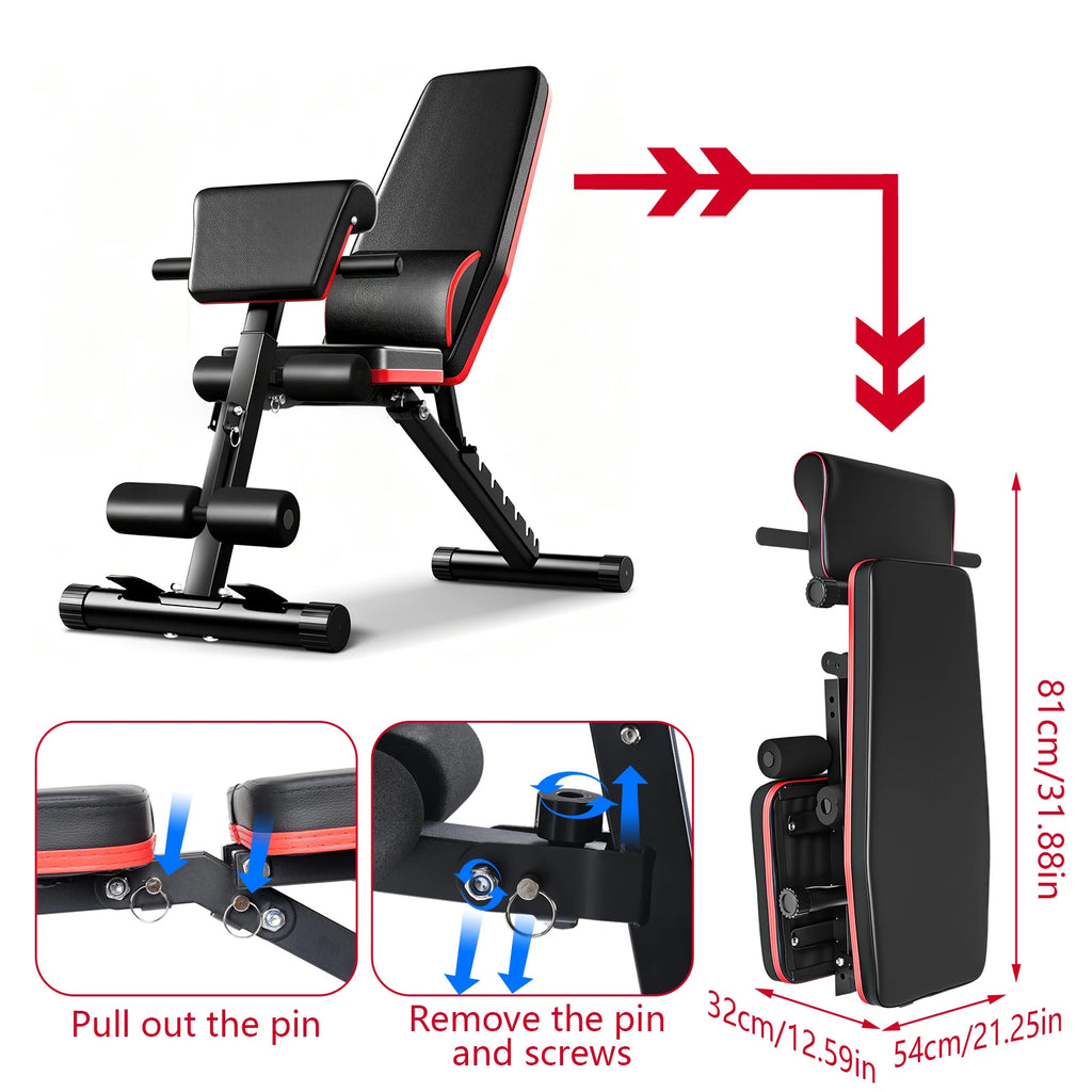 Banco de Pesas Plegable Multifuncional 6 en 1, Banco de Ejercicios con Respaldo Ajustable en 7 Posiciones y Cuerdas de Resistencia para Entrenamiento de Cuerpo Completo en Casa