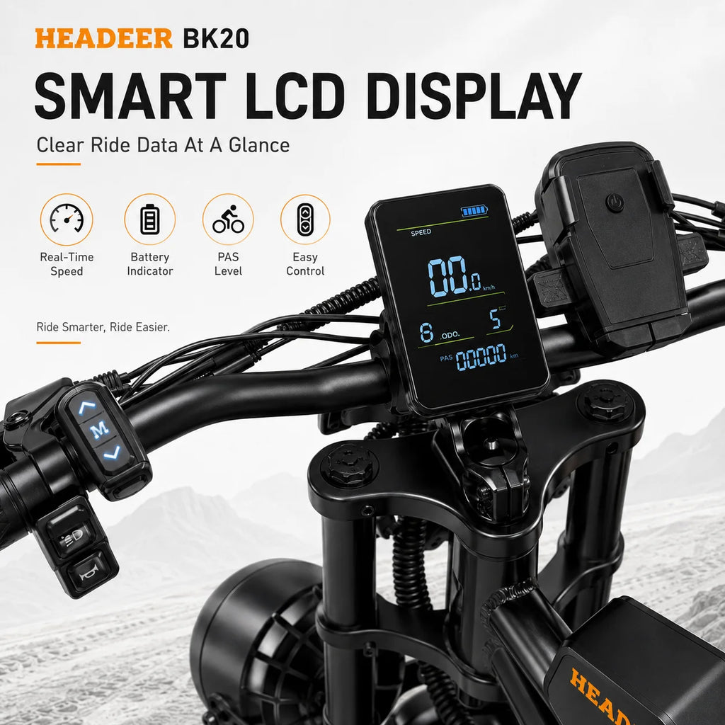 HEADEER BK20 750W Fat Tire Electric Bike for Adults, 48V 20Ah Battery, 20x4.0 All-Terrain E-Bike, 50KM/H, Dual Suspension