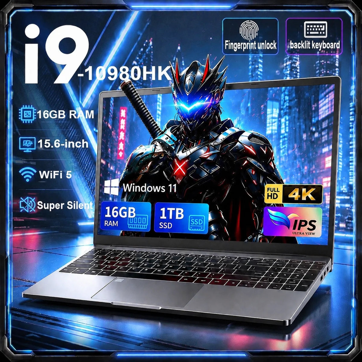 Intel Laptop 15.6 inch Windows11 Pro I9 Notebook Office Gaming Intel Core I9-10980HK 16GB RAM 1TB 2TB SSD Fingerprint UnIock Laptops Notebook Computer Backlit Keyboard