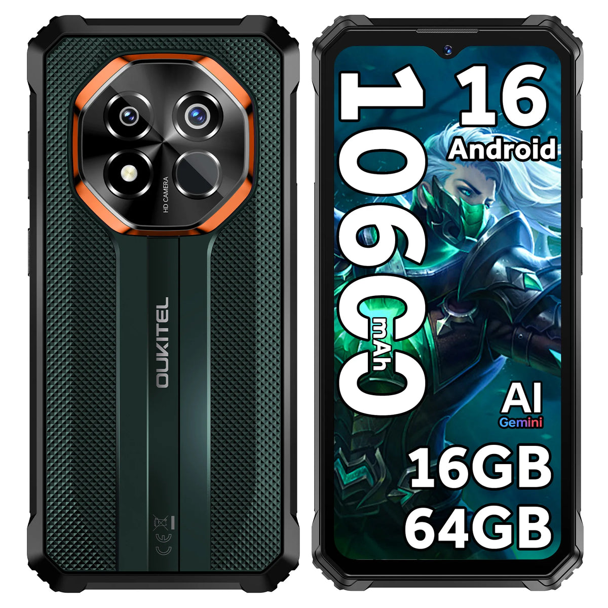 Teléfono inteligente resistente OUKITEL G7, desbloqueado, 16 GB de RAM (4+12) + 64 GB/128 GB/256 GB de ROM, 1 TB TF, pantalla HD de 6,52 pulgadas, IP68/IP69K, teléfono Android 16 resistente, batería de 10600 mAh, pantalla