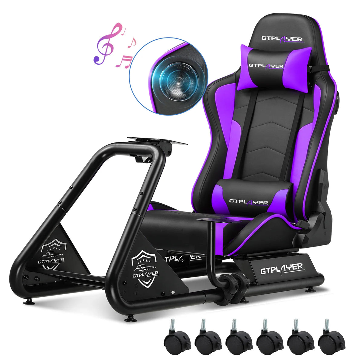 Cabina de simulador GTPLAYER, cabina de simulación de carreras, soporte de volante para simulador de carreras con altavoces, estante para volante y pedales