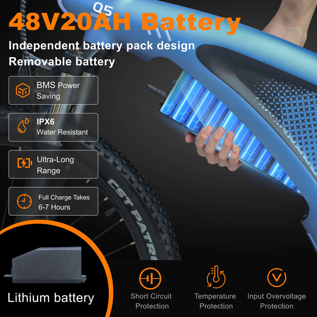 Bicicleta de montaña eléctrica HX Q5 48V 20Ah 25km/h E-Bicycle cuadro Shark 27.5'' bicicleta eléctrica para desplazamientos urbanos doble freno de disco para adultos
