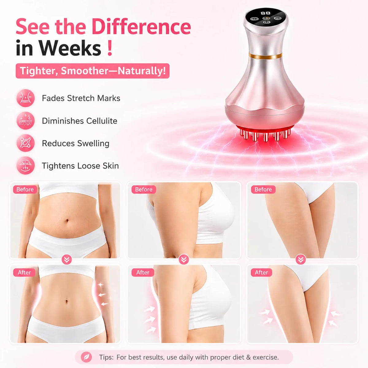 Masajeador corporal inalámbrico 4 en 1 para adelgazar, anticelulítico, con terapia de luz roja, EMS, masaje meridiano eléctrico, dispositivo de relajación corporal