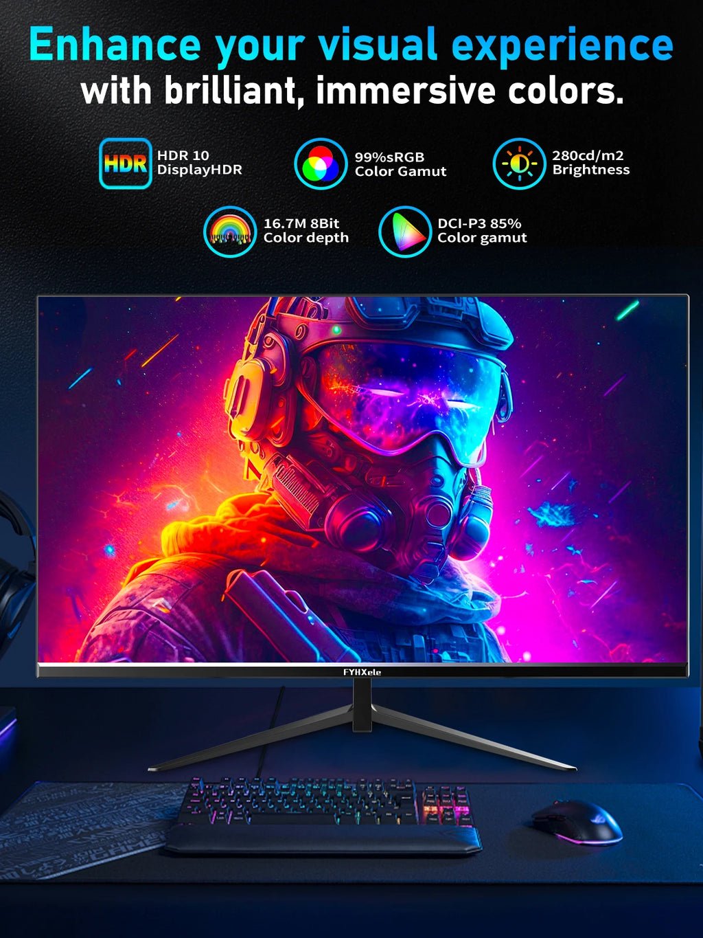 FYHXele Monitor para juegos de 24 pulgadas, 180Hz, pantalla de ordenador 1K FHD, tiempo de respuesta de 1ms, pantalla LCD para el cuidado de los ojos, compatible con HDR G-Sync VESA