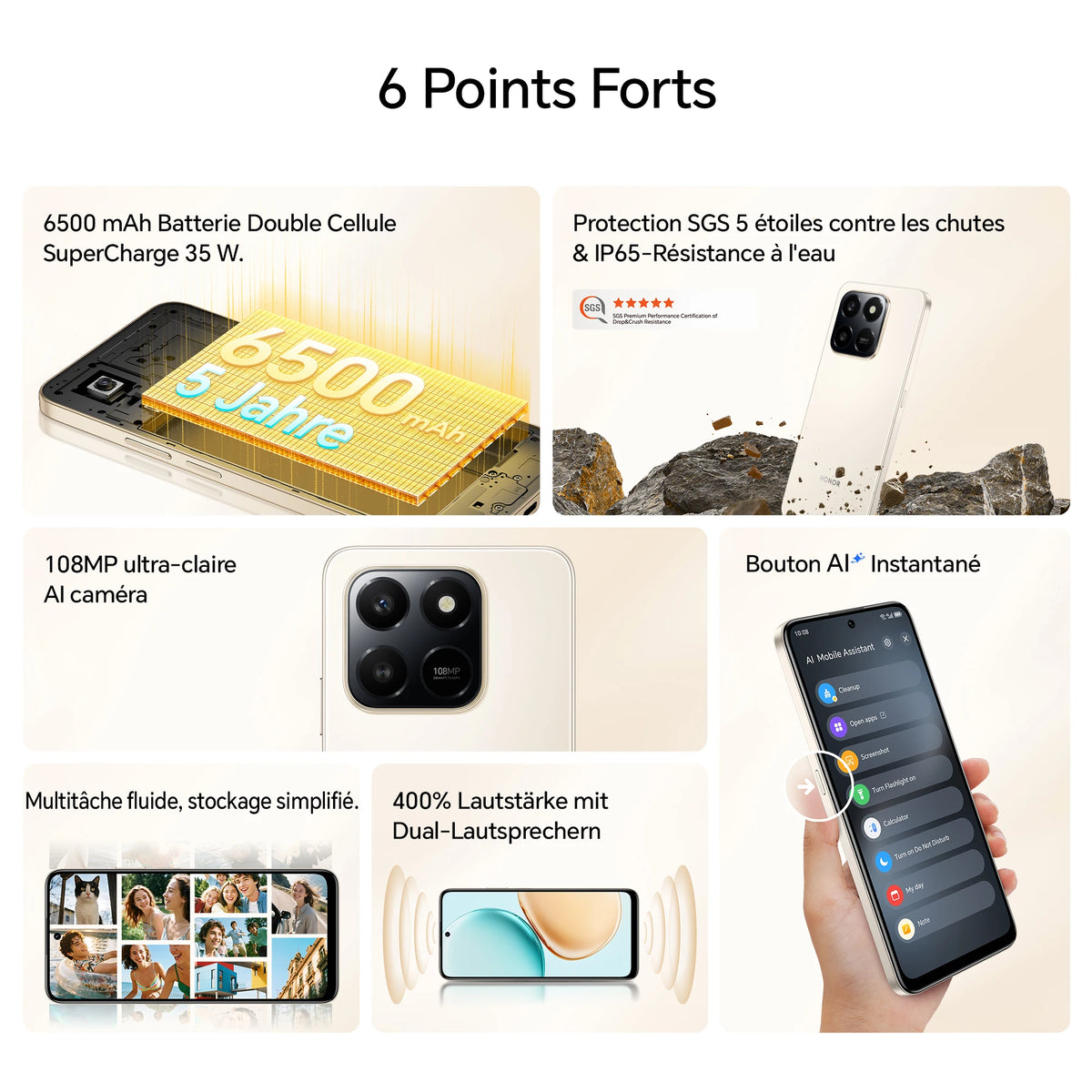 HONOR 400 Smart 4G Smartphone Dual SIM NFC Android 15, 6500mAh, 108MP + 2MP, 6.77", 5 estrellas SGS & IP65
