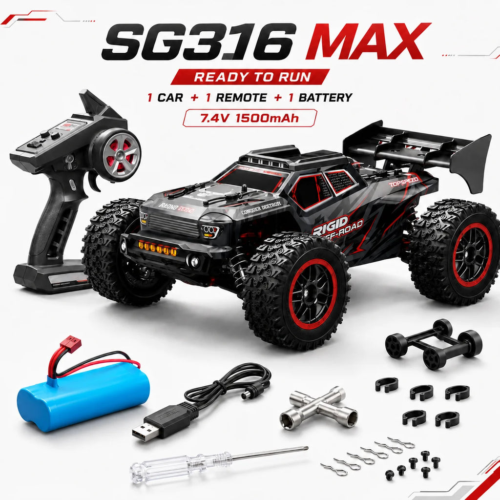 Auto RC sin Escobillas de Alta Velocidad 80km/h para Todo Terreno con Luces LED Brillantes, Control Remoto 2.4G, Camioneta RTR 1/16, Auto Todoterreno 4WD
