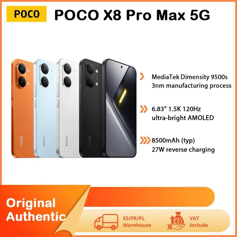 Poco X8 Pro Max - Smartphone 6.83", Dimensity 9500S, batería de 8500 mAh, sensor Light Fusion 600 de 50 MP con OIS