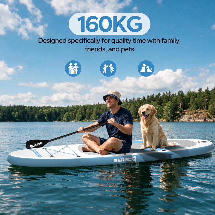 Tabla de paddle surf inflable, 320 x 80 cm, capacidad de carga de 160 kg, plegable, para practicar paddle surf de pie, con superficie antideslizante e impermeable, ideal para adultos y para dos personas, para practicar deport