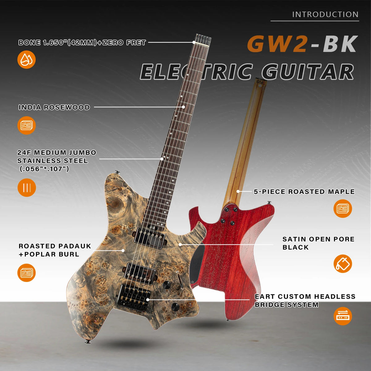 EART GW2 Guitarra de gran oferta Guitarras eléctricas sin cabeza
