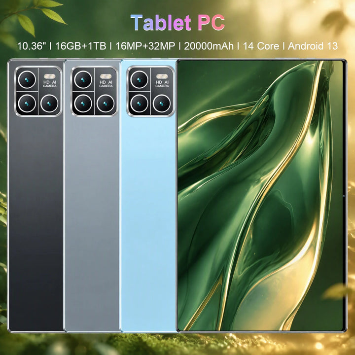 Tableta Android 2026 con pantalla de 10,36 pulgadas, versión global, procesador de 14 núcleos, Android 13.0, batería de 20000 mAh, 16 GB + 1 TB de memoria, WiFi estable, cámaras de 16 MP y 32 MP para estudiar y para el us