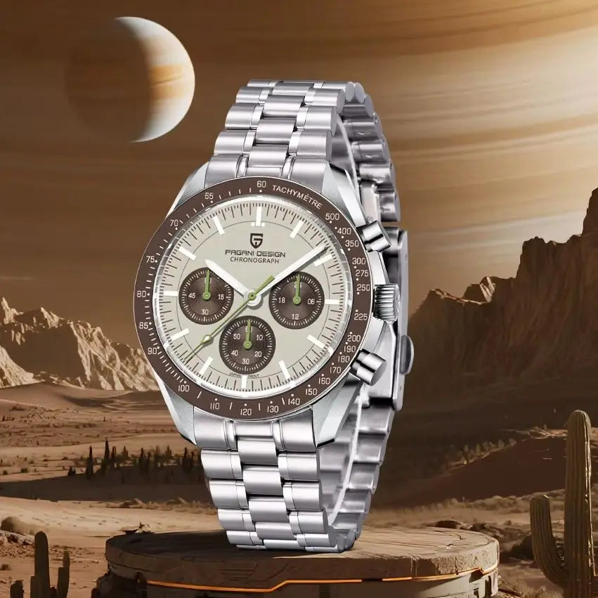 Reloj de cuarzo de lujo PAGANI DESIGN Planetary Series Saturn Light Tan para hombre, modelo 2026, cronógrafo deportivo Speed, cristal de zafiro AR, envío local en la UE