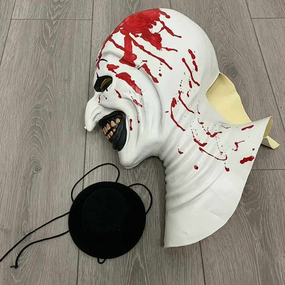    Disfraz de Art The Clown, Máscara, Tocado, Gafas y Accesorios de Terror con Manchas de Sangre  Accesorios para disfraces de Halloween con cuernos