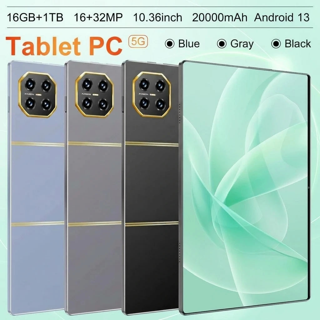 Tableta Android 2026 de 10.36 pulgadas, chip de 14 núcleos, Android 13, 16 GB + 1 TB de gran almacenamiento, batería de larga duración de 20000 mAh, WiFi, cámara frontal de 16 MP, cámara trasera de 32 MP