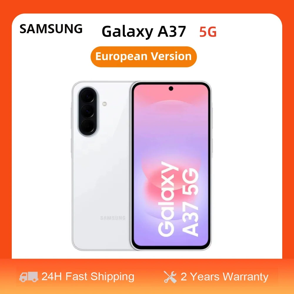 Teléfono inteligente Samsung Galaxy A37 5G versión europea, pantalla Super AMOLED de 6,7", frecuencia de actualización de 120 Hz, cámara trasera de 50 MP, batería de 5000 mAh, carga rápida de 45 W, resistencia al agua IP68, funciones de IA