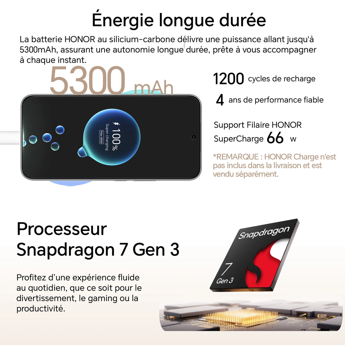 Versión europea del smartphone HONOR 400 5G, Snapdragon 7 Gen 3, cámara con IA de 200 MP, pantalla AMOLED de 6,55'', 5300 mAh, SuperCharge de 66 W