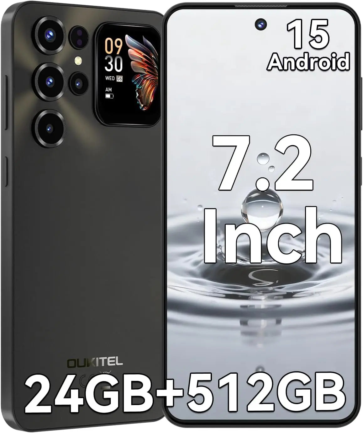 OUKITEL C68PLUS Teléfonos Celulares Desbloqueados, 6000mAh, Smartphone Android 15, Cámara Trasera de 64MP + Frontal de 8MP, 24GB RAM + 512GB ROM/1TB, Pantalla Grande de 7.2" con Subpantalla Trasera de 1.81", 4G LTE Desbloqueado Global