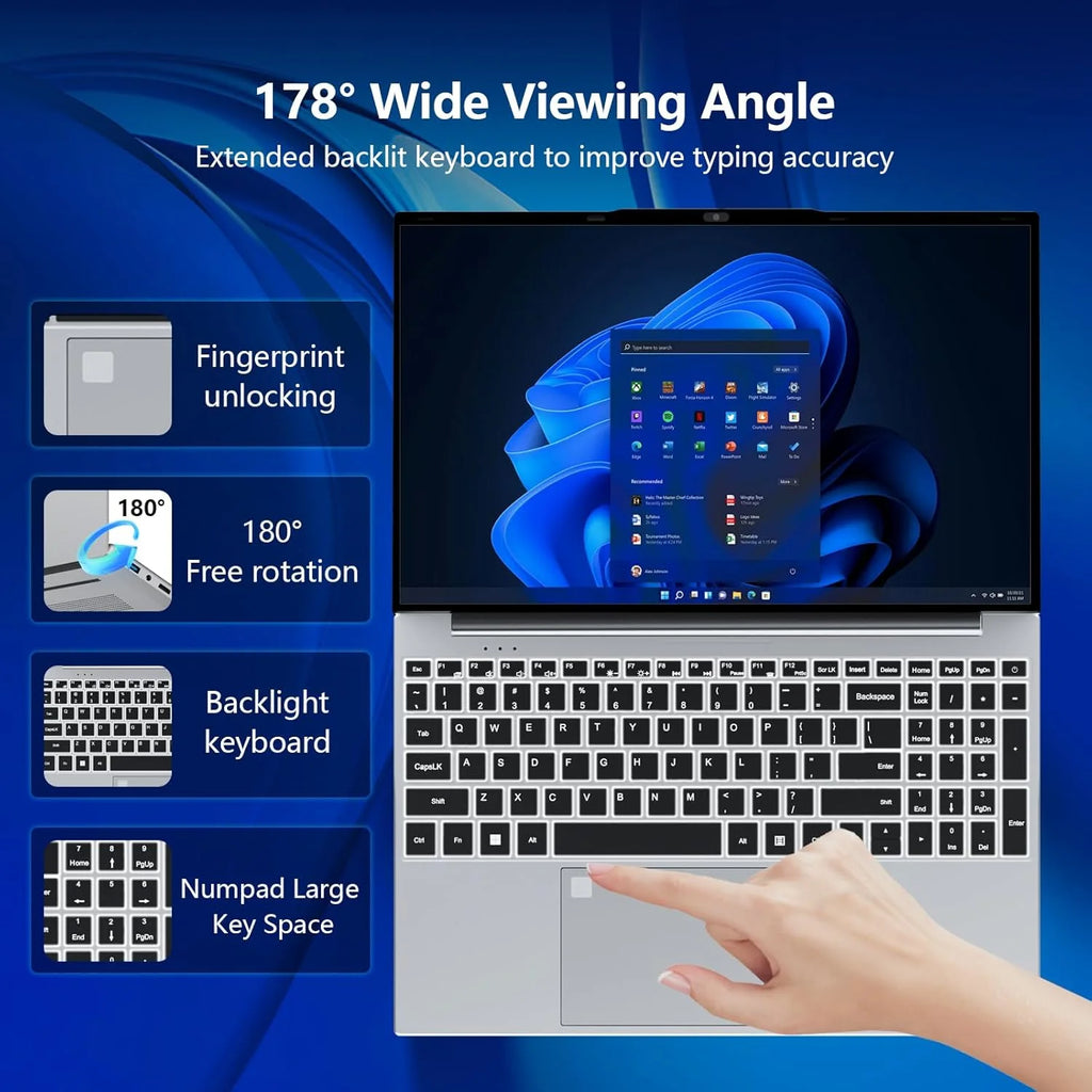 Laptop Computer 2026 Brand New Portable Intel Core i9 9900 / i3-6100U Fingerprint Unlock Backlit KeyboardLaptop Notebook Windows 11 Pro 15.6 inch 16GB RAM 512GB 1TB SSD Gaming Computer PC Gamer Laptops i9 Notebook  PC【3-yea