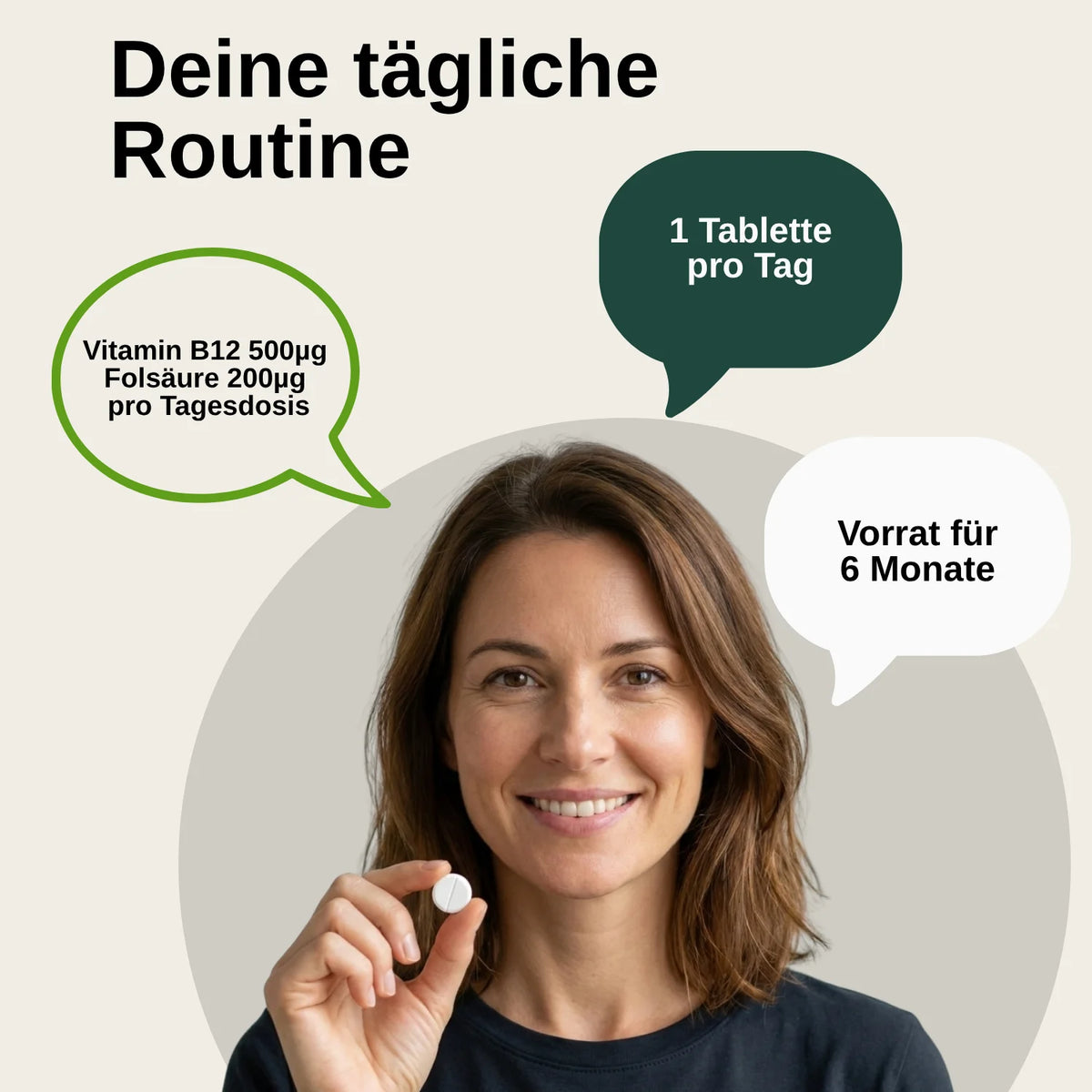Tabletas de Vitamina B12 con Ácido Fólico |     Probado en laboratorio en Alemania |     Suplementos alimenticios |     Con vitamina B12 y ácido fólico |     Vegano |     Libre de modificaciones genéticas |     180 compr
