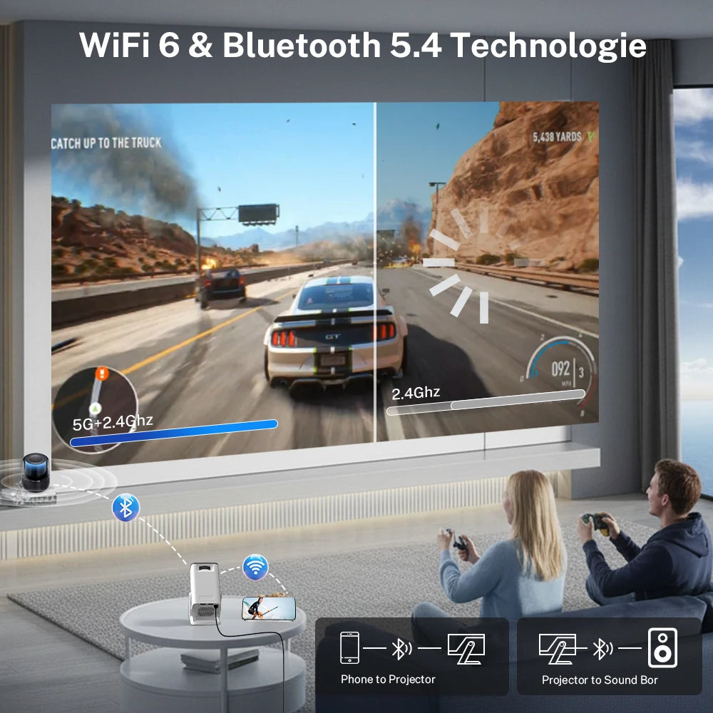 Proyector Portátil LYNCast con Decodificación 4K, X1, 400ANSI, Android 14, WiFi6, BT5.4, para Dormitorio, Vivienda de Alquiler, Residencia Estudiantil, Camping, Compatible con Power Bank, para Chicos, Fuera del Campus