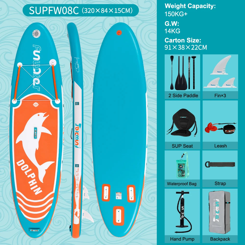 Tabla de paddle surf inflable FunWater de 320-385 cm – Tabla de SUP antideslizante para surf, remo y deportes acuáticos