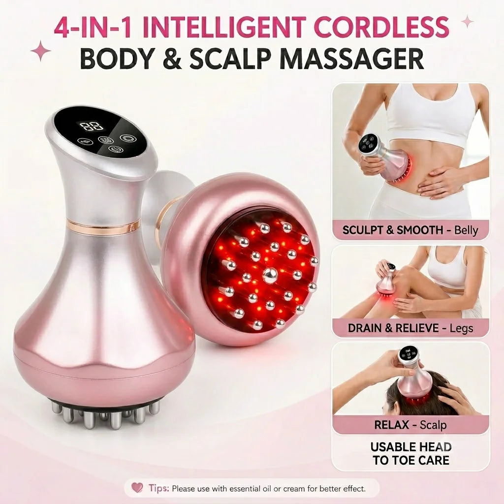 Masajeador corporal inalámbrico 4 en 1 para adelgazar, anticelulítico, con terapia de luz roja, EMS, masaje meridiano eléctrico, dispositivo de relajación corporal