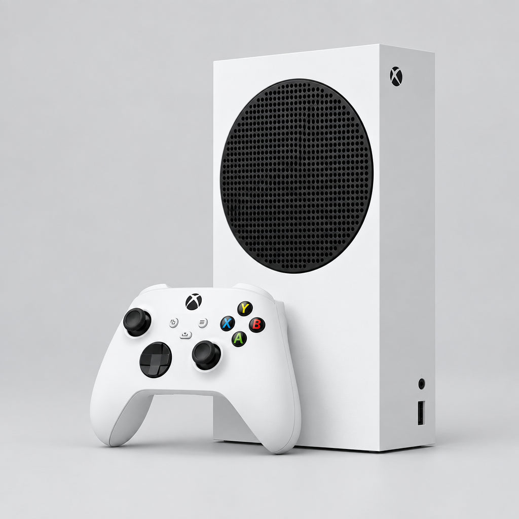 Consola Xbox blanca con controlador inalámbrico blanco y sello de garantía