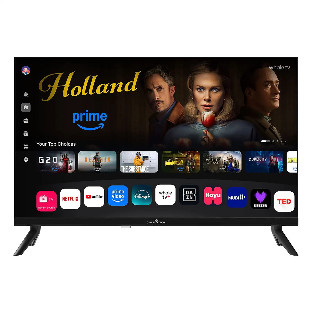 Smart Tech 24" Hd Smart Tv 24Hh01V – Televisor Led, Smart Whale Os, Wifi, Dvb-T2/S2, Hdmi, Usb, Tv compacta para el dormitorio del hogar