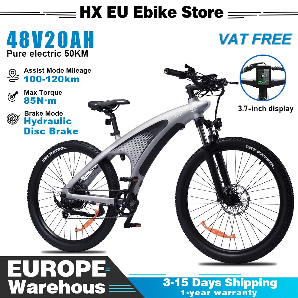 Bicicleta de montaña eléctrica HX Q5 48V 20Ah 25km/h E-Bicycle cuadro Shark 27.5'' bicicleta eléctrica para desplazamientos urbanos doble freno de disco para adultos
