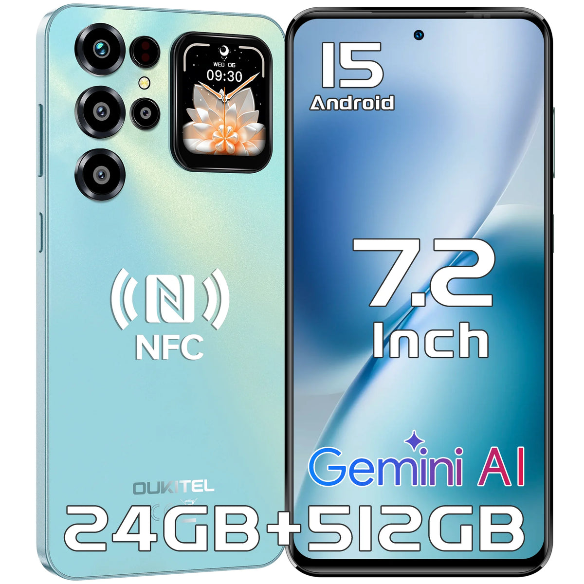OUKITEL C68PLUS Teléfonos Celulares Desbloqueados, 6000mAh, Smartphone Android 15, Cámara Trasera de 64MP + Frontal de 8MP, 24GB RAM + 512GB ROM/1TB, Pantalla Grande de 7.2" con Subpantalla Trasera de 1.81", 4G LTE Desbloqueado Global