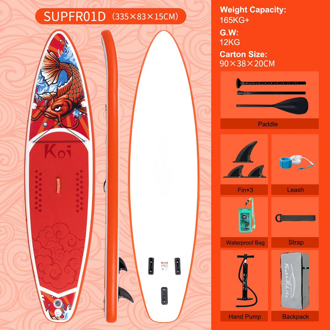 Tabla de Paddle Surf Inflable FunWater SUPFR01E 320cm-350cm, Tabla de Surf Completa con Accesorios, Remo Ajustable, Bomba, Mochila de Viaje ISUP, Correa, Bolsa Impermeable, Tabla de Paddle para Adultos