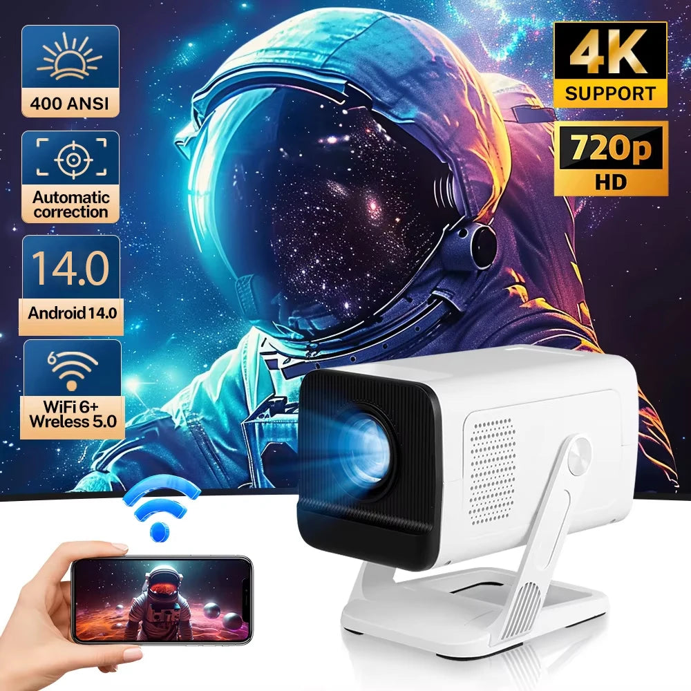 Proyector Portátil LYNCast con Decodificación 4K, X1, 400ANSI, Android 14, WiFi6, BT5.4, para Dormitorio, Vivienda de Alquiler, Residencia Estudiantil, Camping, Compatible con Power Bank, para Chicos, Fuera del Campus