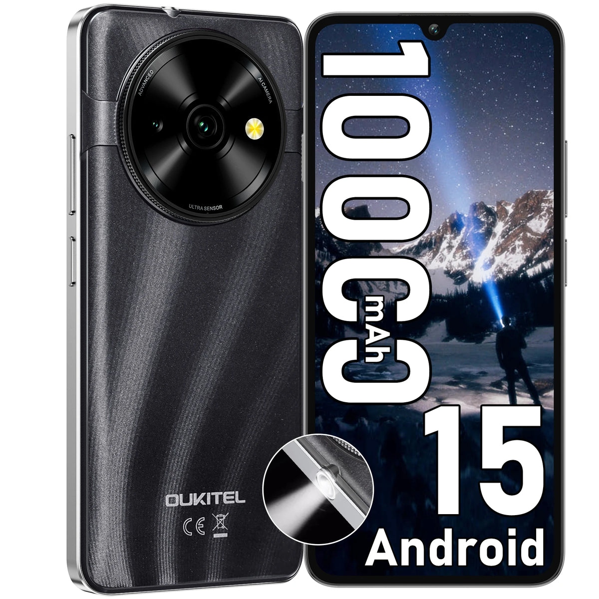 OUKITEL C59 Teléfono Celular Android 15 Desbloqueado, Batería de 10000mAh (2025), 16GB + 128GB/TF 1TB, Smartphone con Pantalla de 6.88'', Linterna de 120LM