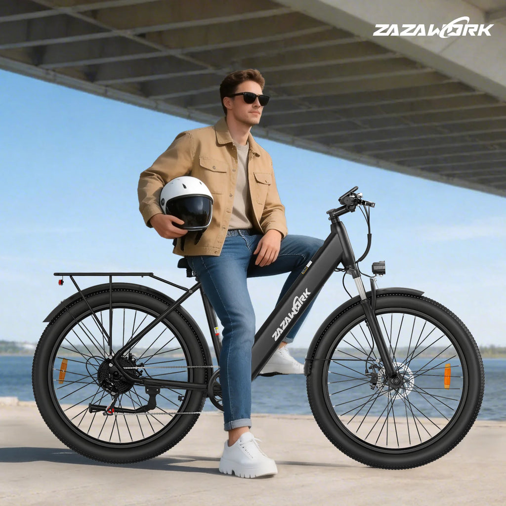Bicicleta eléctrica ZAZAWORK C28 de 29 pulgadas, bicicleta eléctrica de largo alcance, motor de 250W, batería de 36V 20Ah, bicicleta eléctrica de 120km para adultos, bicicleta urbana de cercanías, frenos de disco mecánicos, con certificación CE