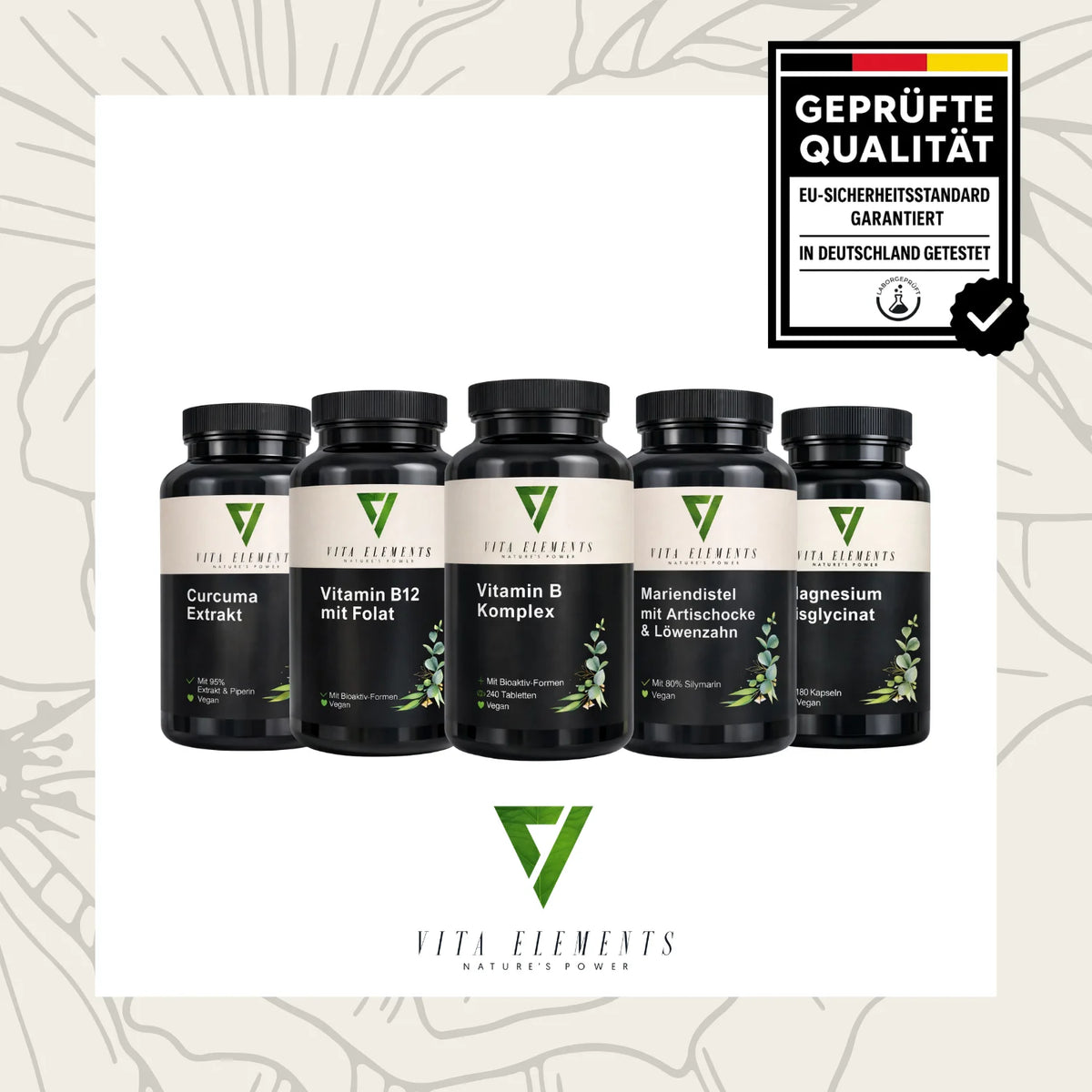 Tabletas de complejo de vitaminas B |     Probado en laboratorio en Alemania |     Suplementos alimenticios |     Con las 8 vitaminas del grupo B |     Con colina e inositol |     Vegano |     Libre de modificaciones genétic