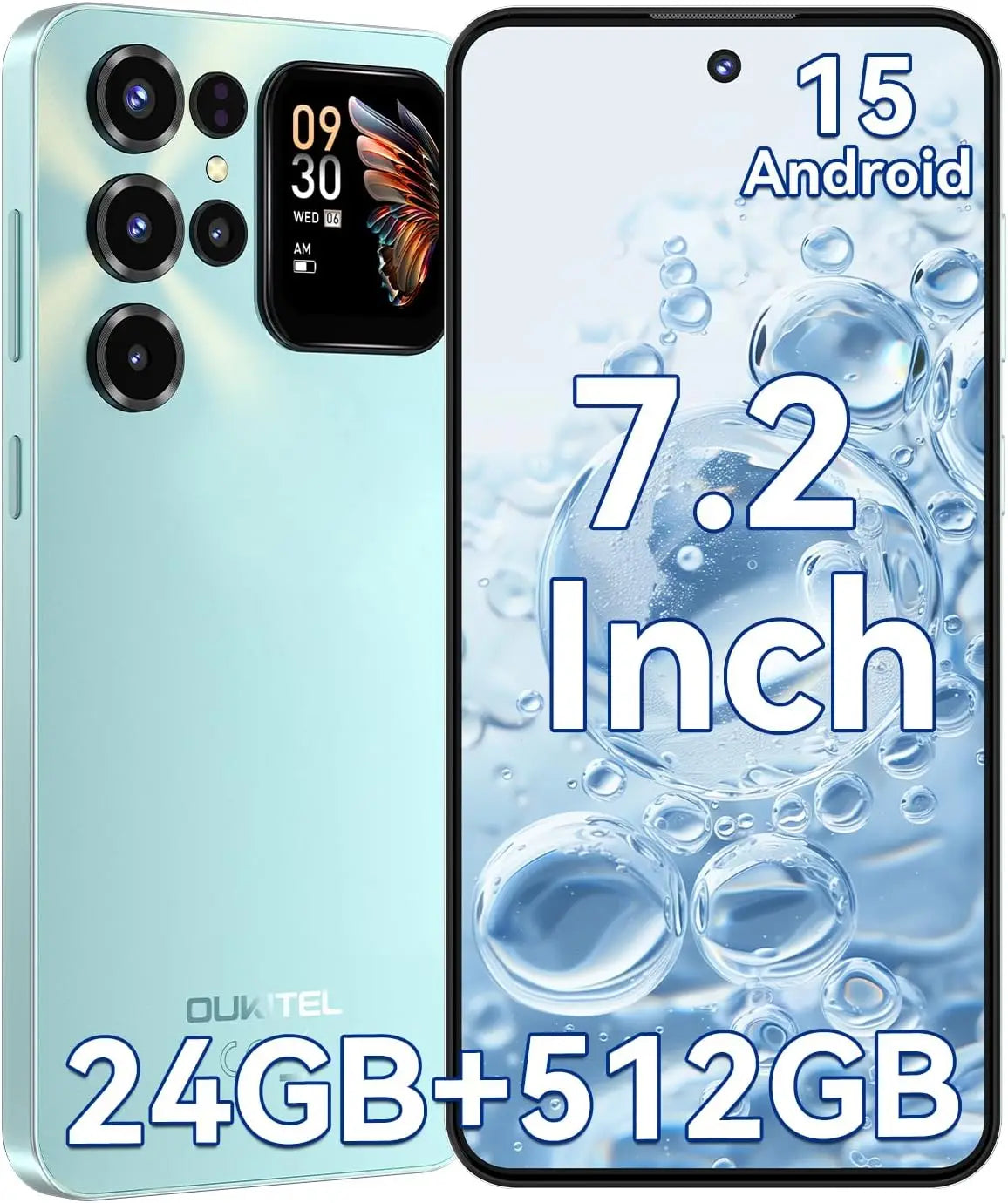 OUKITEL C68PLUS Teléfonos Celulares Desbloqueados, 6000mAh, Smartphone Android 15, Cámara Trasera de 64MP + Frontal de 8MP, 24GB RAM + 512GB ROM/1TB, Pantalla Grande de 7.2" con Subpantalla Trasera de 1.81", 4G LTE Desbloqueado Global
