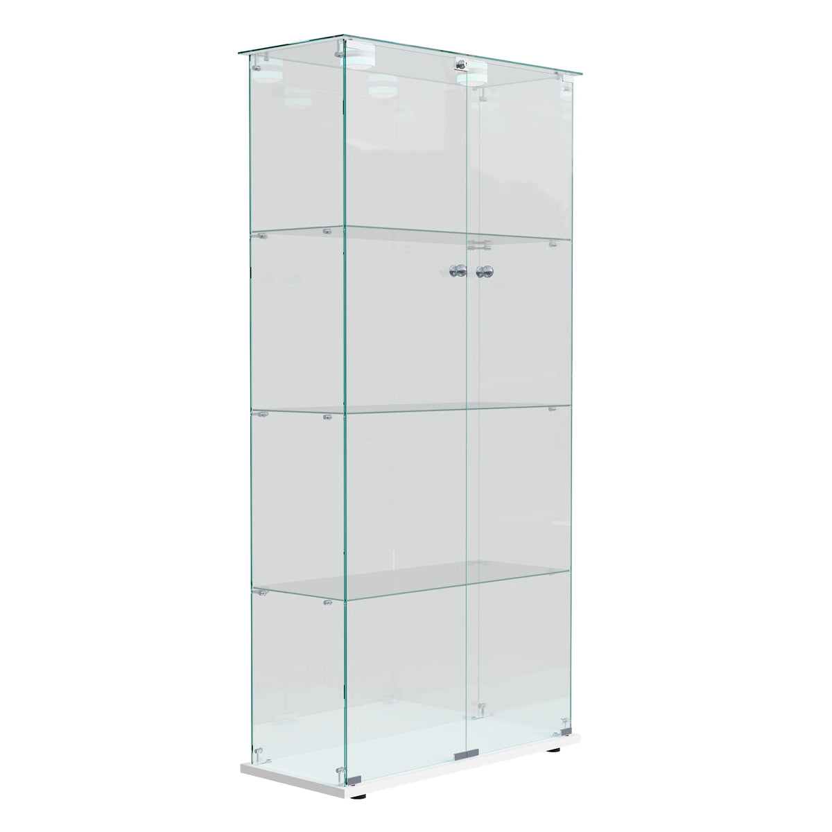 Vitrina de cristal, unidad de almacenamiento de cuatro niveles, puertas dobles con cerradura, iluminación LED, adecuada para salas de estar y dormitorios