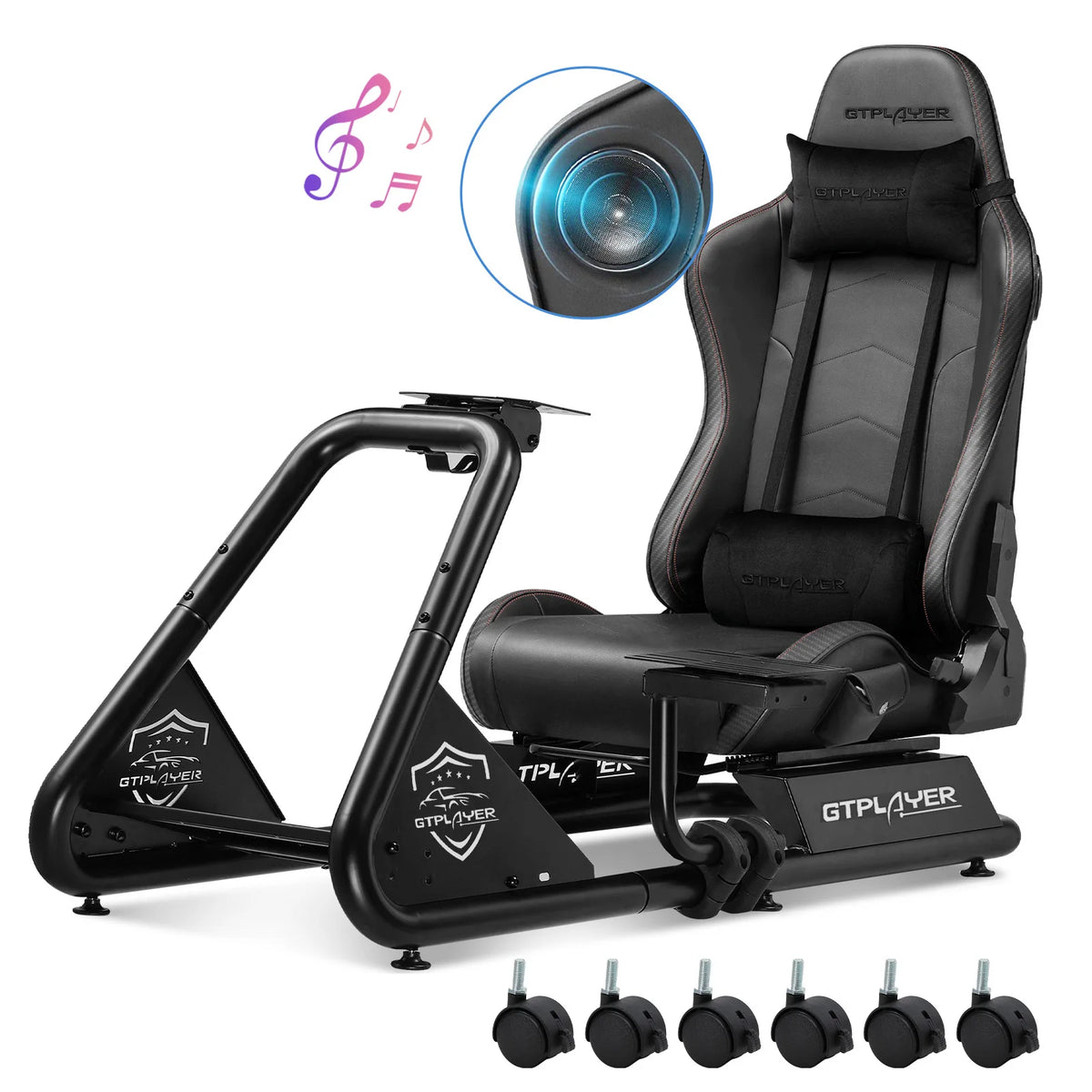 Cabina de simulador GTPLAYER, cabina de simulación de carreras, soporte de volante para simulador de carreras con altavoces, estante para volante y pedales