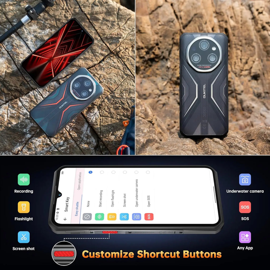 OUKITEL WP55 Pro 5G, Teléfono Inteligente Resistente, Desbloqueado, Android, 15-48GB+512GB/2TB, Pantalla FHD+ de 6.6'', Cámara Trasera de 108MP